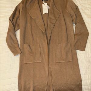 Women's Brown Open Front Long Cardigan